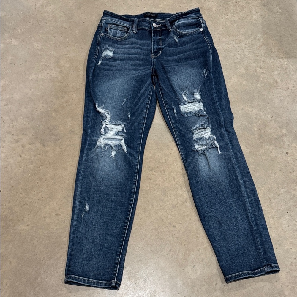 Judy Blue Dark Wash Distressed Boyfriend Jeans